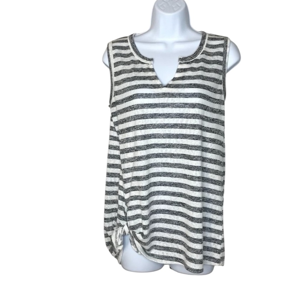 Bobeau Stripe Tank Top Side Tie | White/Black | Medium